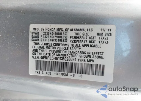 2012 Honda Odyssey Ex-L from USA, damaged, VIN 5FNRL5H61CB028691